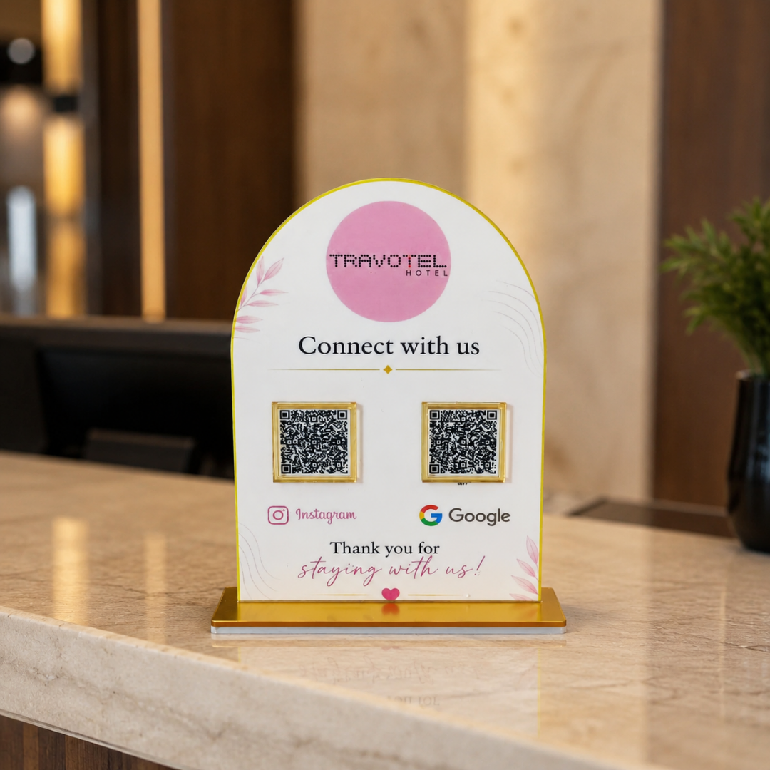 2 QR NFC Enabled Round Shape Standee For Salon Cafe Restaurant