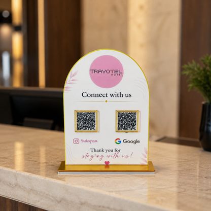 2 QR NFC Enabled Round Shape Standee For Salon Cafe Restaurant