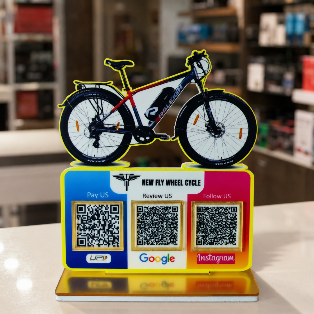2 QR NFC Enabled Cycle Cut Out Standee For Automible Shops and Cycle Shops