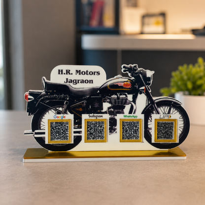 4 QR NFC Enabled Bike Shape Standee For Automobile Stores Garage Bike Store