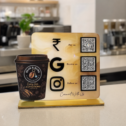 3 QR NFC Enabled Coffee Cup Cut Out Standee For Coffee Shop Cafe Restaurent
