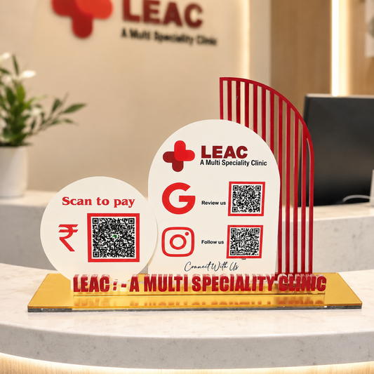 3 QR Circle Shape Cut Out Standee For Clinic and Multi Speciality Hospital