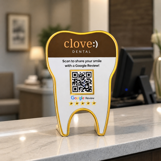 1 QR NFC Enabled Premium Tooth Shape Standee | Dental Clinic Counter