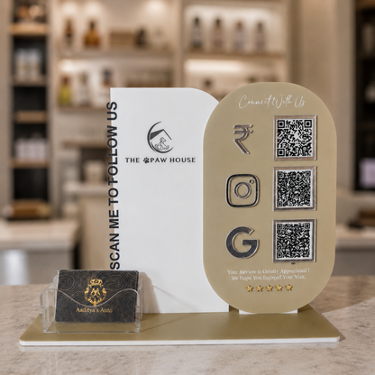 3 QR NFC Enabled  Vertical Round Corner Shape Standee With Card Holder For Decor and Home