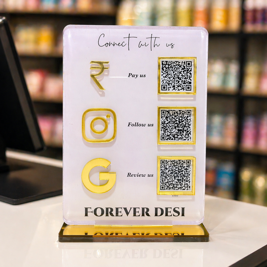 3 QR NFC Enabled White Digital Standee for Shops Cafes Clinics & Offices