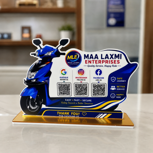 3 QR Scooty Shape NFC Enabled Standee For Automobile Company  Showrooms and Garage