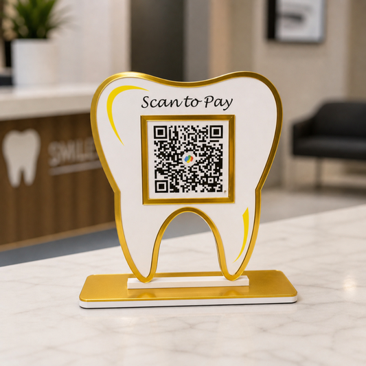 1 QR NFC Enabled Tooth Cutout For Dentists Dental Clinic Dental Care Dental Hospital Scan To Pay Standee