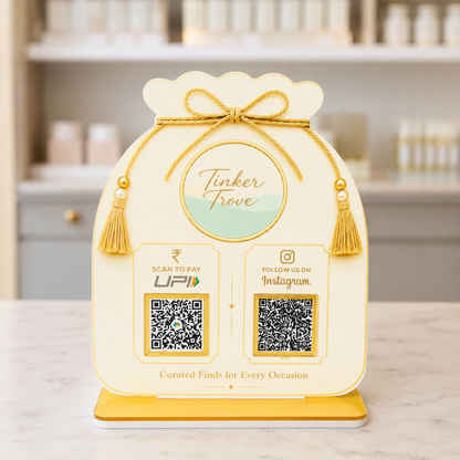 2 QR NFC Enabled Parcel Shape Standee For Gift Shop