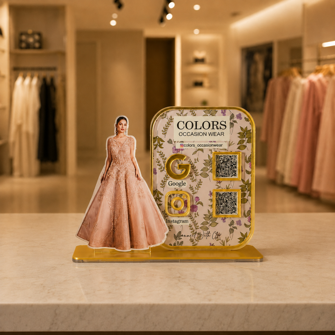 2 QR NFC Enabled Girl Cut Out Standee For Cloth Store and Showroom