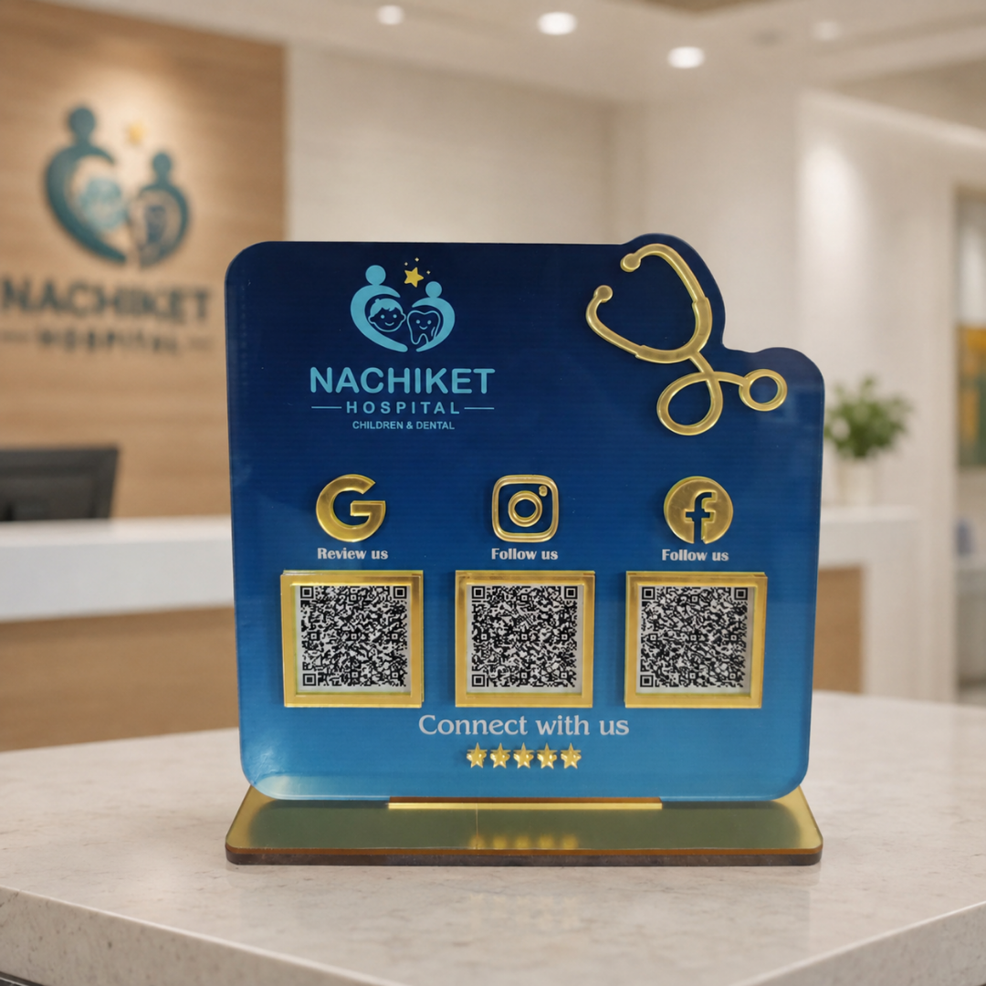 3 QR NFC Enabled Stethoscope Printed Standee For Child Clinic Hospital Medical