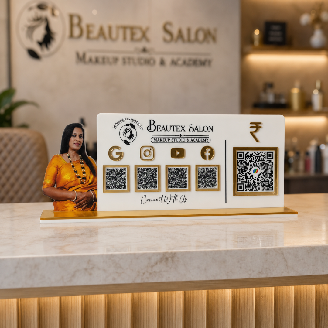 5 QR NFC Enabled Picture Cut Out White Standee For Salon Beauty Salon Spa