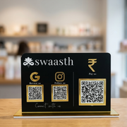 3 QR NFC Enabled Black Horizontal Standee For Jewelers Cafe Restaurant Hotel Salon Spa