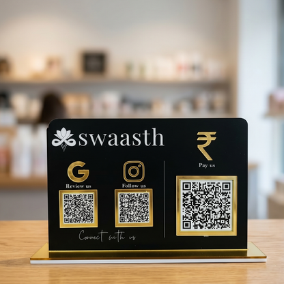 3 QR NFC Enabled Black Horizontal Standee For Jewelers Cafe Restaurant Hotel Salon Spa