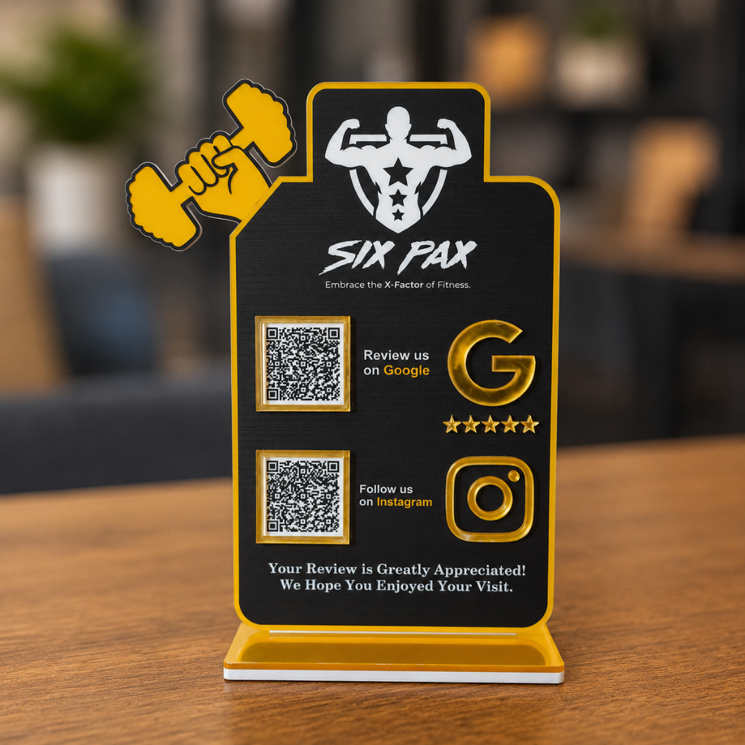 2 QR NFC Enabled Vertical Dumble Cut Out Standee For Gym and Fitness Center