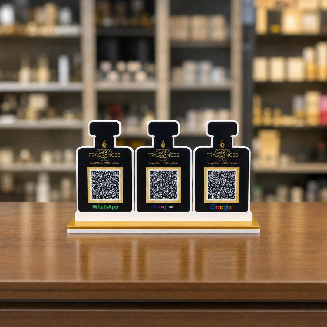 3 QR NFC Enabled Bottle Shape Standee For perfume shops wine shops