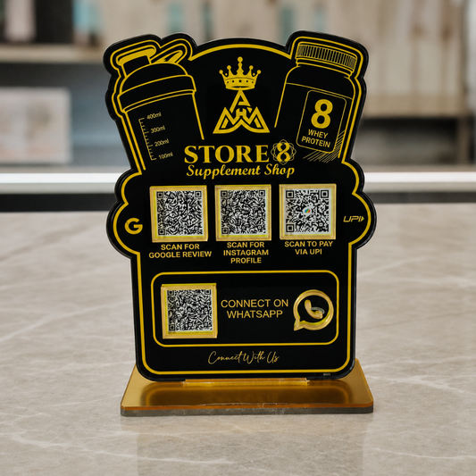 4 QR NFC Enabled Bottle Cut Out Standee For GYM Supplement Shop