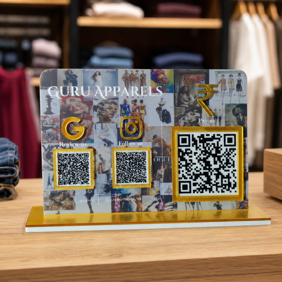 3 QR NFC Enabled Cloth Printed background Standee Horizontal Standee