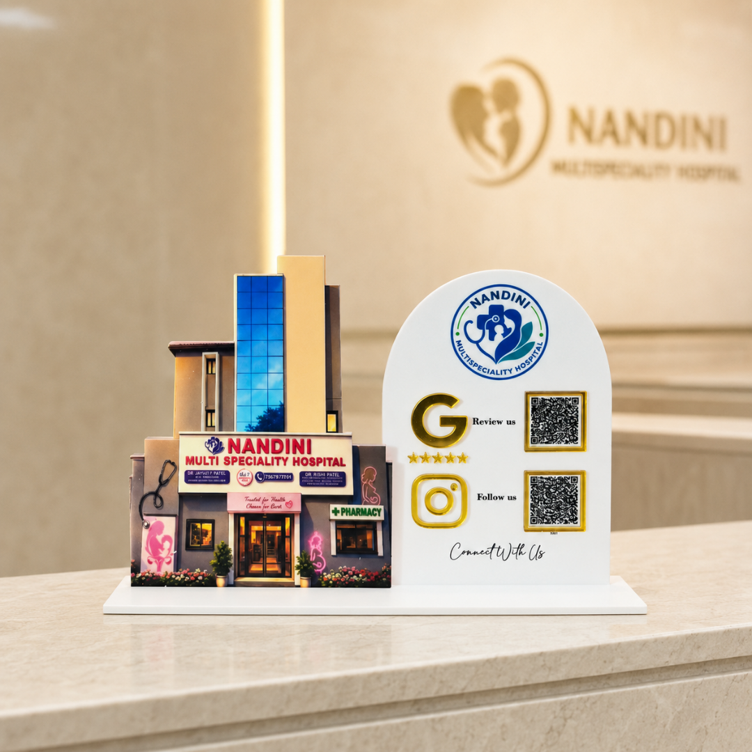 2 QR NFC Enabled Hospital Building Cut Out Standee For Clinic Hospitals Health Care