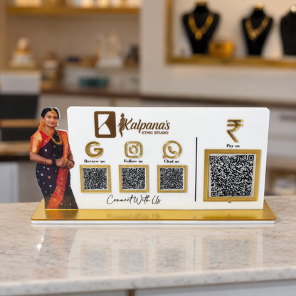 4 QR NFC Enabled Picture Cut Out Standee For Cloth Store Jewellers Showrooms