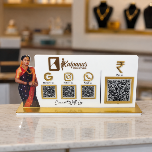 4 QR NFC Enabled Picture Cut Out Standee For Cloth Store Jewellers Showrooms