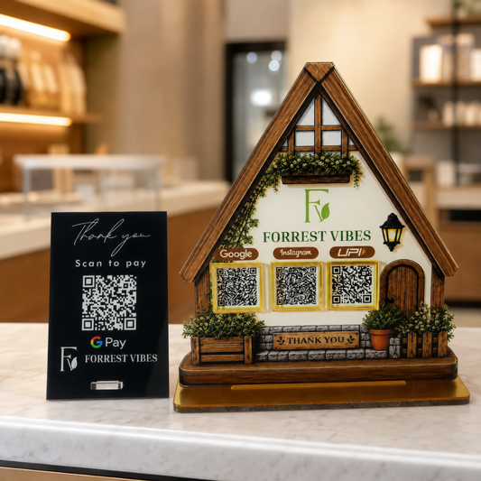 2 QR NFC Enabled House Shape With Google 1 Review Standee Bundle For Cafe Restaurent Stay Home