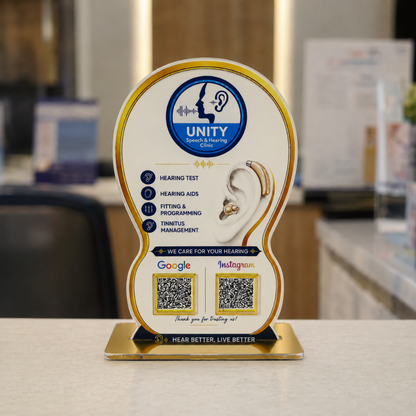 2 QR NFC Enable Ear Printing Round Shape Standee For Hospital Clinic