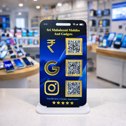3 QR NFC Enabled Mobile Phone Shape Standee for Mobile Shop & Electronics Store
