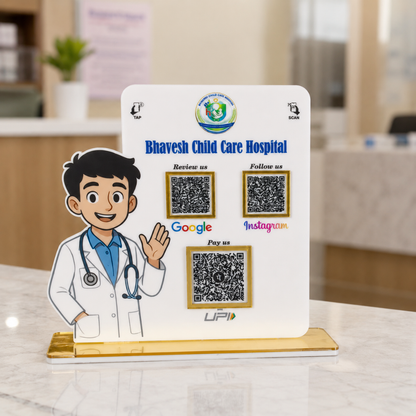 3 QR NFC Enabled Doctor Cut Out White Colour Standee For Clinic and Hospital