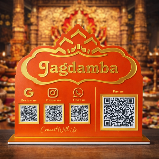 4 QR NFC Enabled Temple Shape Standee for Sweet Shop Restaurant Caterer & Indian Food Business