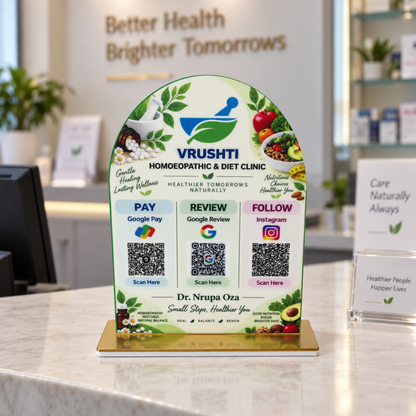3 QR NFC Enabled Curve Shape Standee for Homeopathy & Diet Clinic