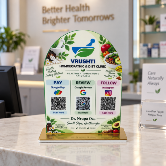 3 QR NFC Enabled Curve Shape Standee for Homeopathy & Diet Clinic