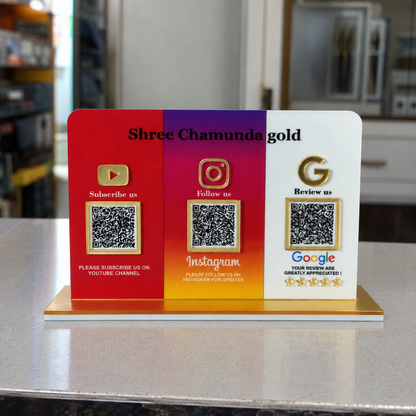 3 QR NFC Enabled Multi Color Standee For Jewellers Salon Hotel