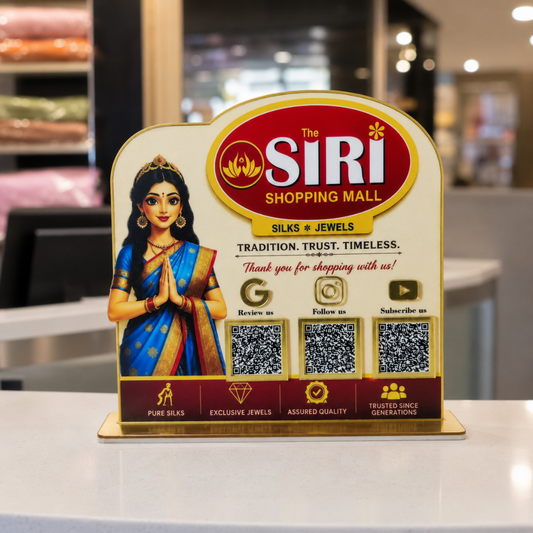 3 QR NFC Enabled Saree Girl Printout Standee For Cloth Store Shopping Mall