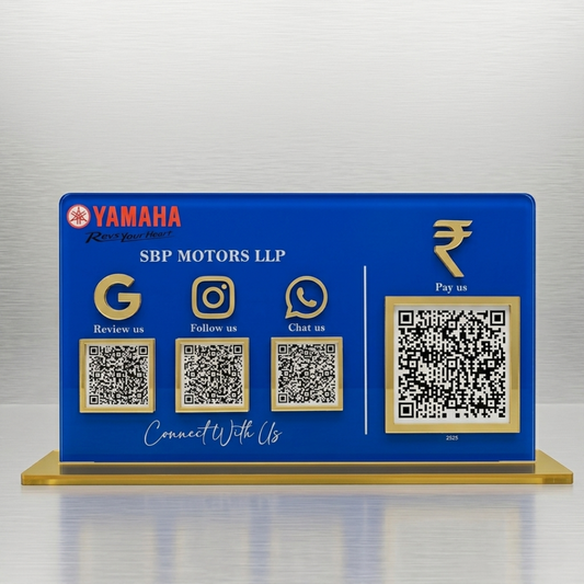 4 QR NFC Enabled Blue Horizontal Standee for  Review Social and Payment Display