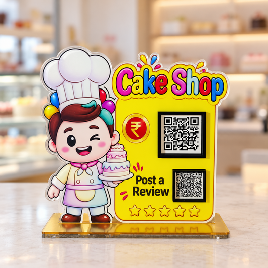 2 QR NFC Enabled Chef Cut-Out Standee for Cake Shop & Bakery