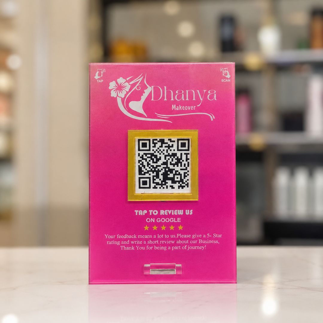 1 QR Pink Colour NFC Enabled Standee For Makeover and Beatuy Salons Spa