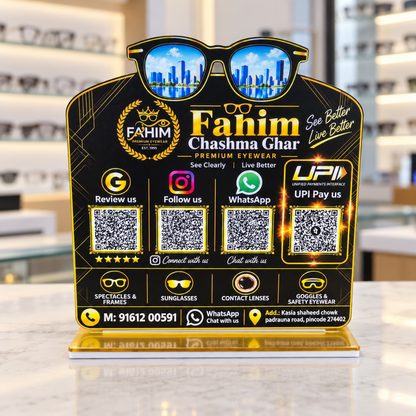 4 QR NFC Enabled Chashma(Glasses) Cut Out Standee For Optical and Eye Clinic