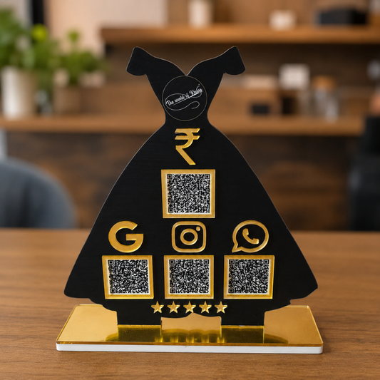 4 QR NFC Enabled Black Colour Gown Shape Standee For Cloth Store and Banquet