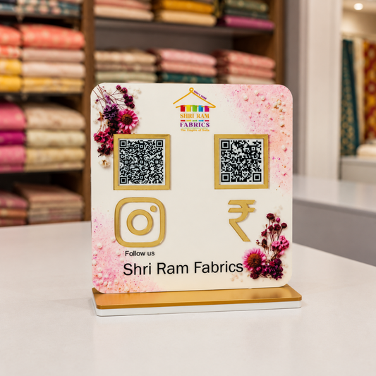 2 QR NFC Enabled Flower Printed Standee For Cloth Store Clothing Shop