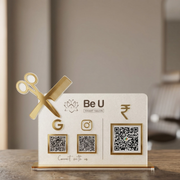3 QR NFC Enabled Frosted Standee with Scissor Cutout for Salon Spa & Barber Shop