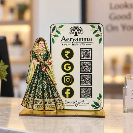 4 QR NFC Enabled Girl Cutout Vertical Standee For Cloth Store