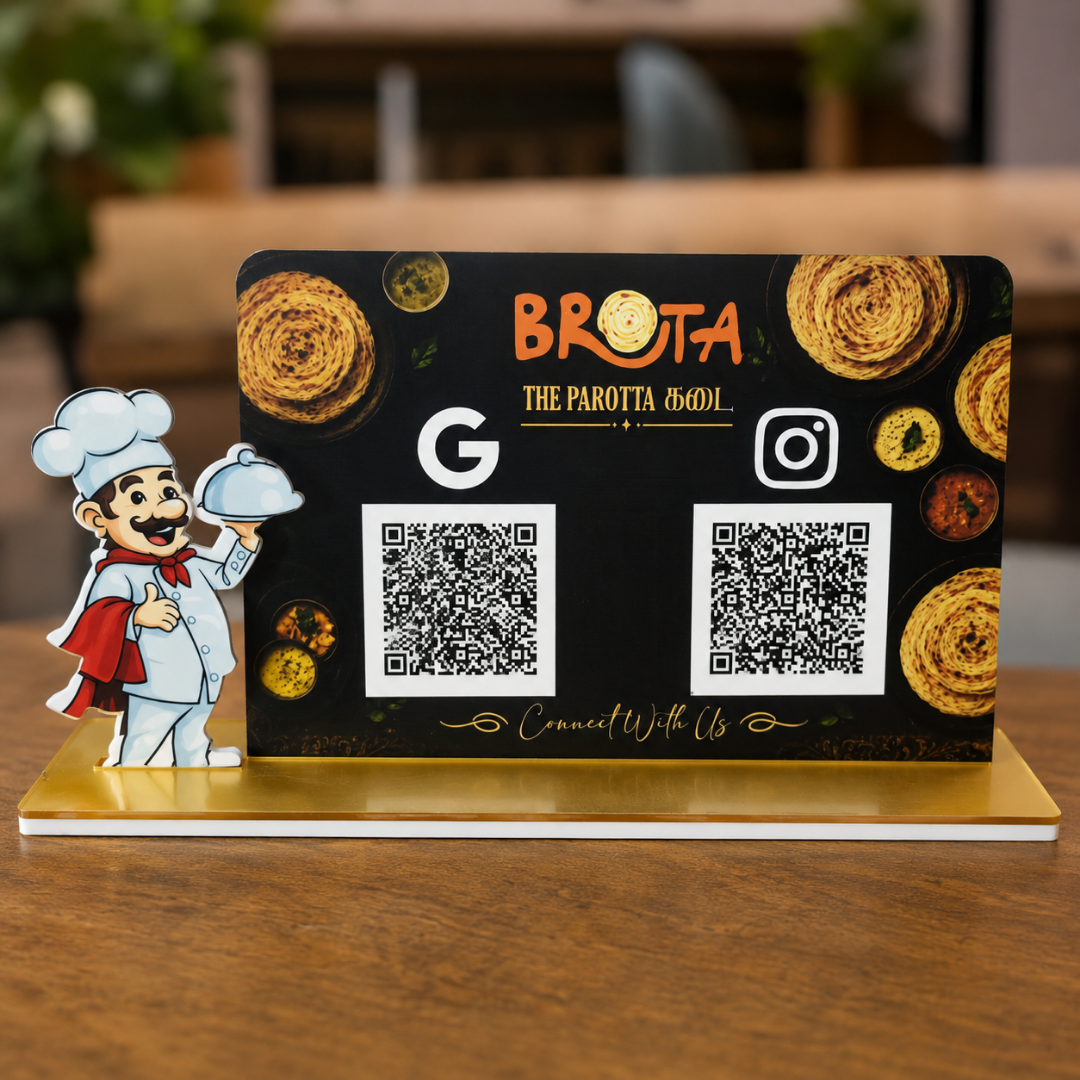2 QR NFC Enabled Chef Cut Out Black Standee For restaurants Cafe and Hotel