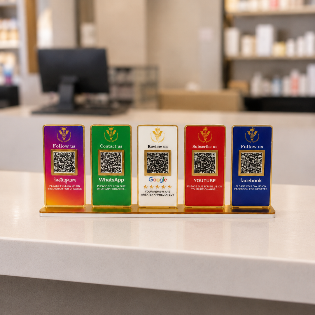 5 QR NFC Enabled Multi Colour Standee For Restaurent Cafe jewellers Hotel Restaurent Spa