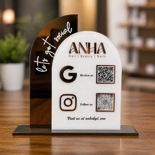 2 QR NFC Enabled Arch Round Shaped Acrylic Standee