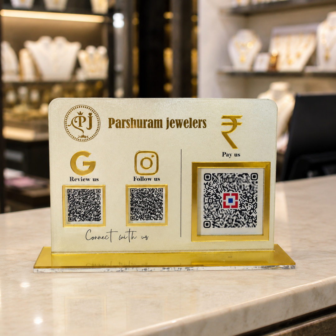 3 QR NFC Enbaled Frosted Standee For jewellers Cafe Restaurent