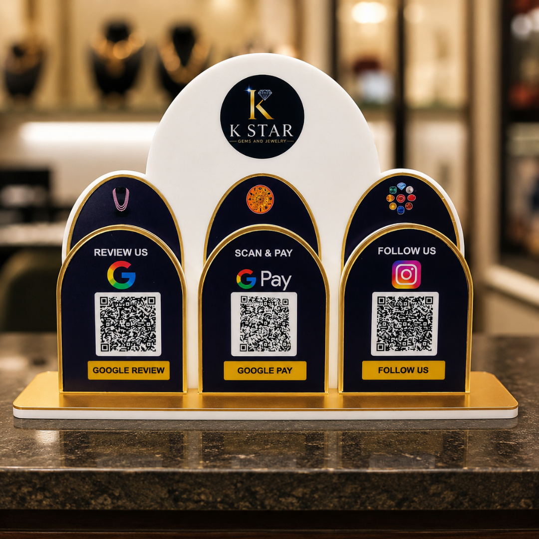 3 QR NFC Enabled Round Shape Standee For Jewellers