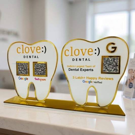 2 QR NFC Enabled Tooth Shape Standee for Clinic and Hospital
