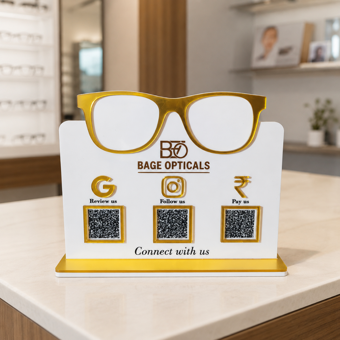 3 QR NFC Enabled Glasses Cut-Out Standee for Optical Stores