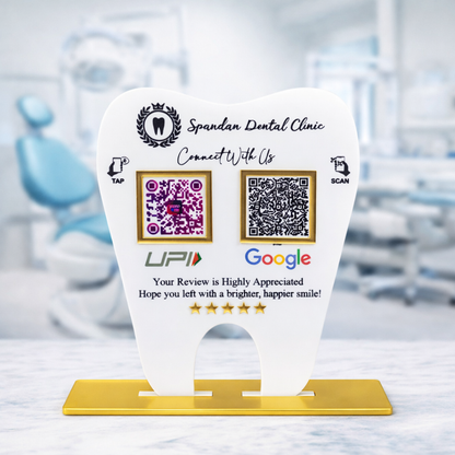 2 QR NFC Enabled Tooth Shape White Standee for Dental Clinic