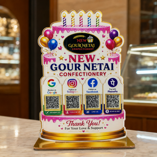 4 QR NFC Enabled Cake Shape Standee For bakery Restaurant Cafe